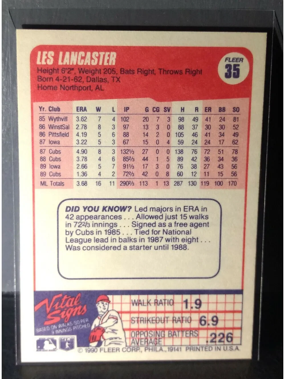 1990 Les Lancaster Fleer Baseball Card #35